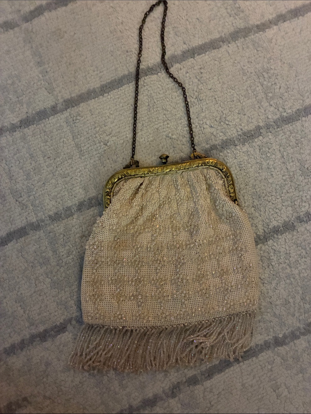 Vintage Beaded Fringe Evening Bag in Cream